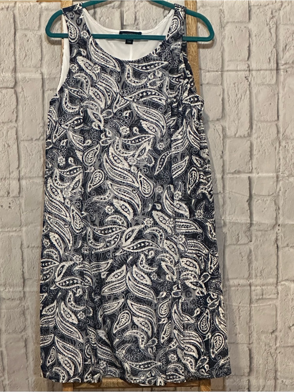 Sleeveless Navy & White Paisley Midi Dress